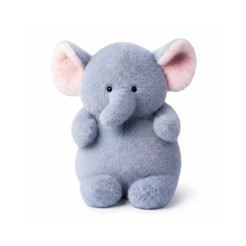 Plush elephant toy on a white background