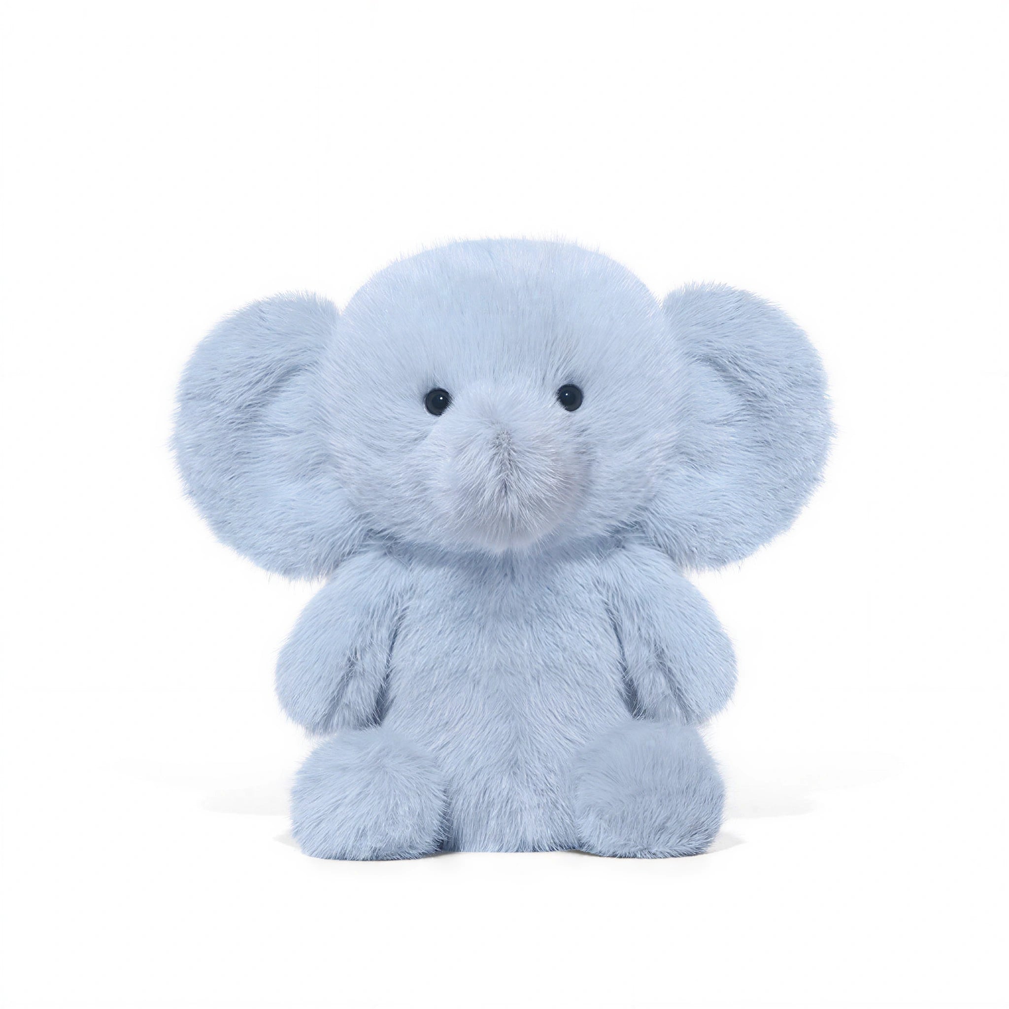 Blue plush elephant toy on a white background
