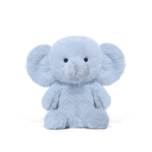 Blue plush elephant toy on a white background