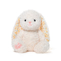 Plush bunny toy with floral ears on a white background