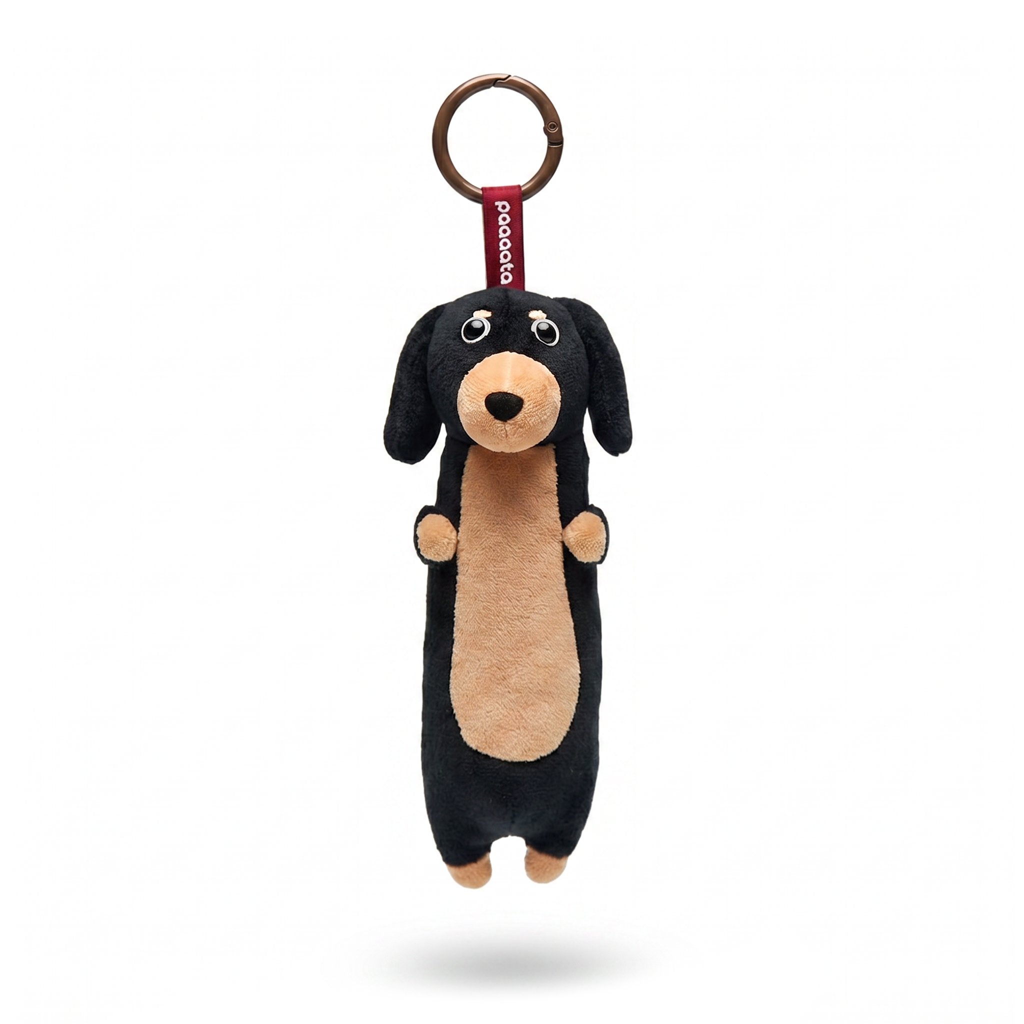 Dachshund Keychain plush stuffed animal toy, Black and Tan Short hair variant, PP cotton plush, front view