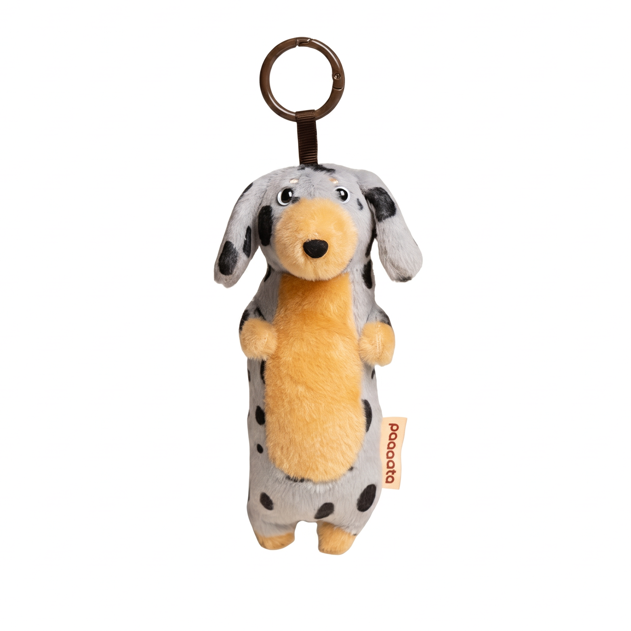 Dachshund Keychain plush stuffed animal toy, Blue Merle Dapple variant, PP cotton plush, front view