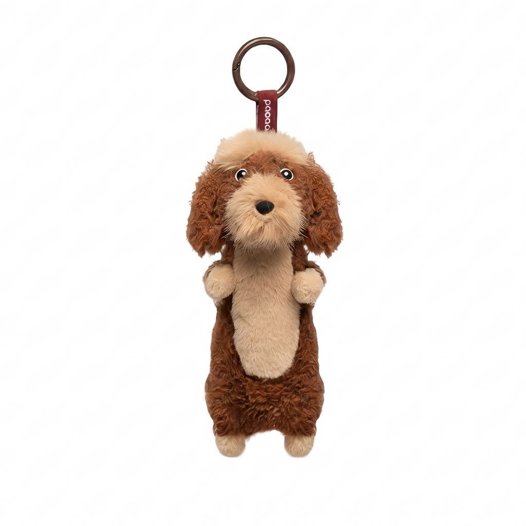 Dachshund Keychain plush stuffed animal toy, Brown Wild Boar variant, PP cotton plush, front view