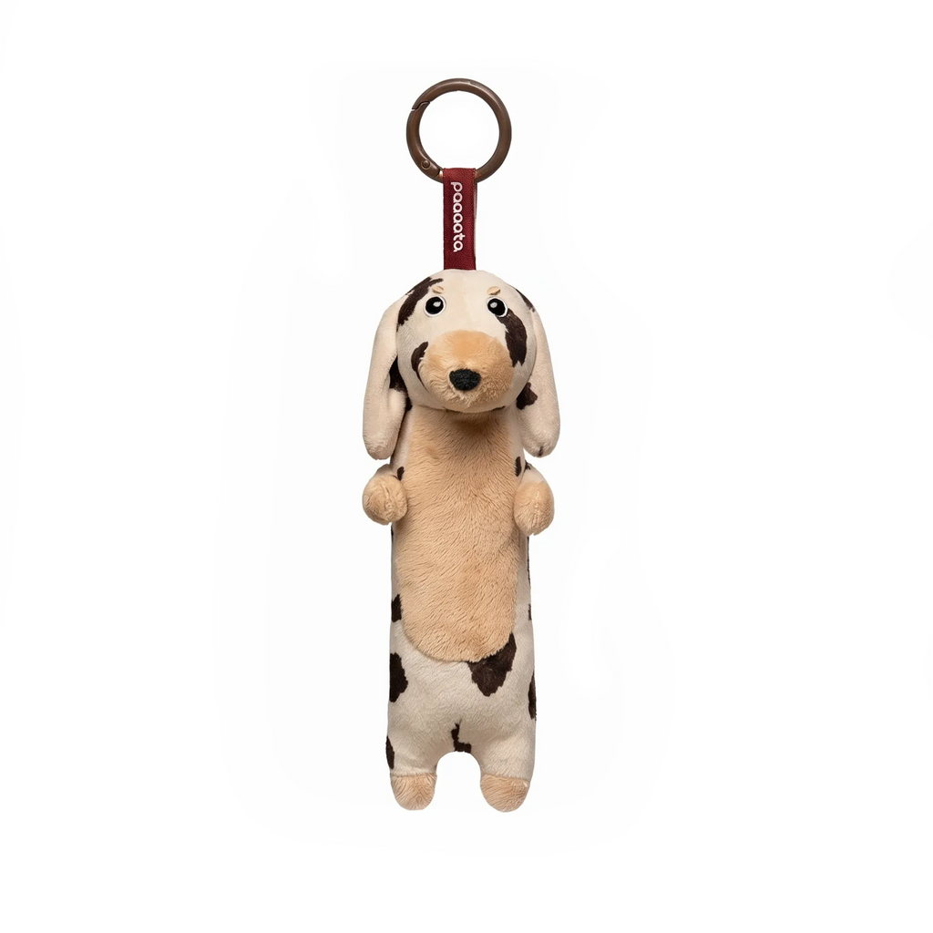 Dachshund Keychain plush stuffed animal toy, Chocolate Merle Dapple Short hair variant, PP cotton plush, front view