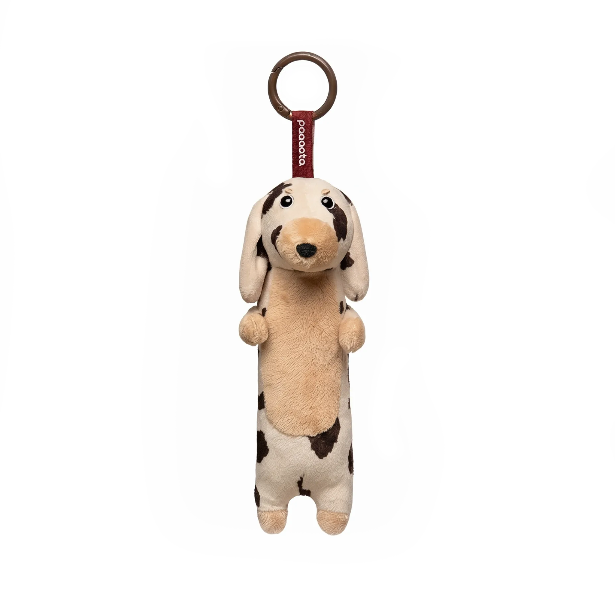 Dachshund Keychain plush stuffed animal toy, Chocolate Merle Dapple Short hair variant, PP cotton plush, front view