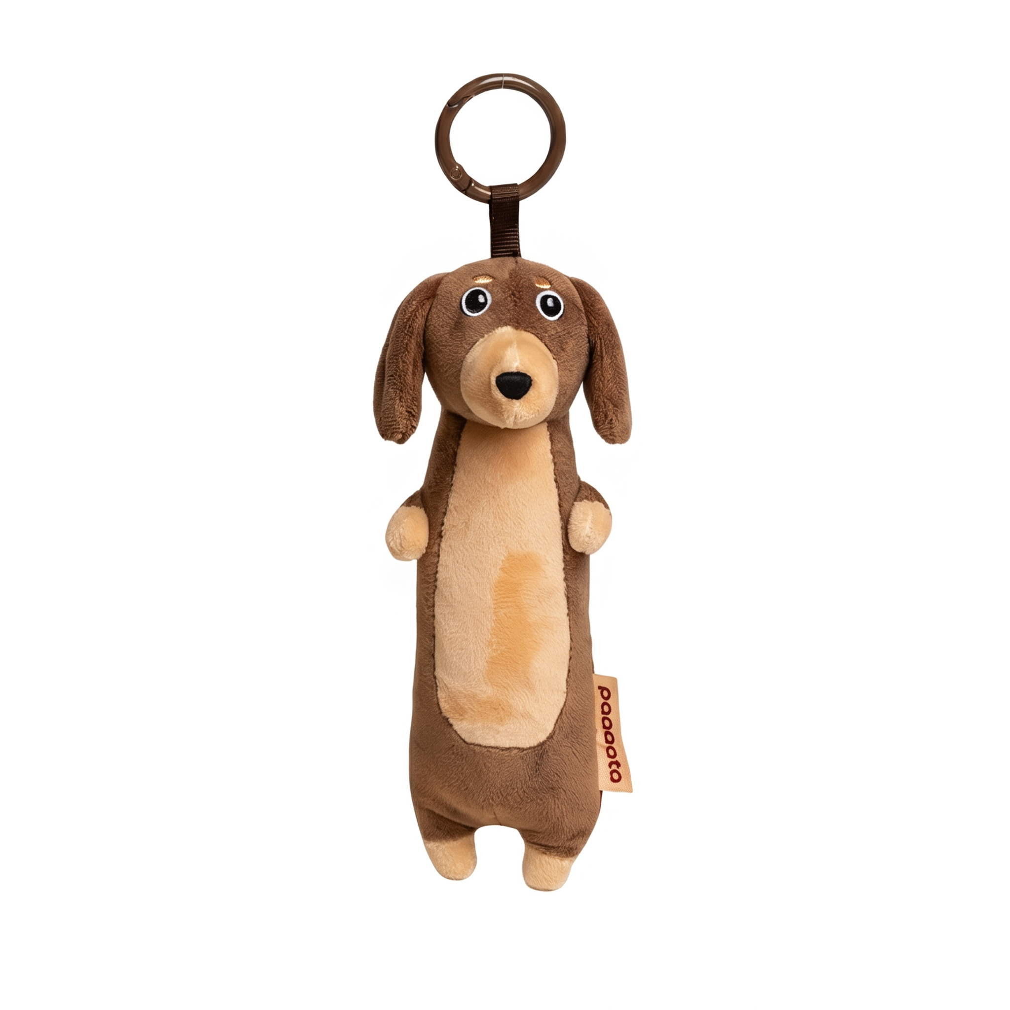 Dachshund Keychain plush stuffed animal toy, Chocolate and Tan Short hair variant, PP cotton plush, front view