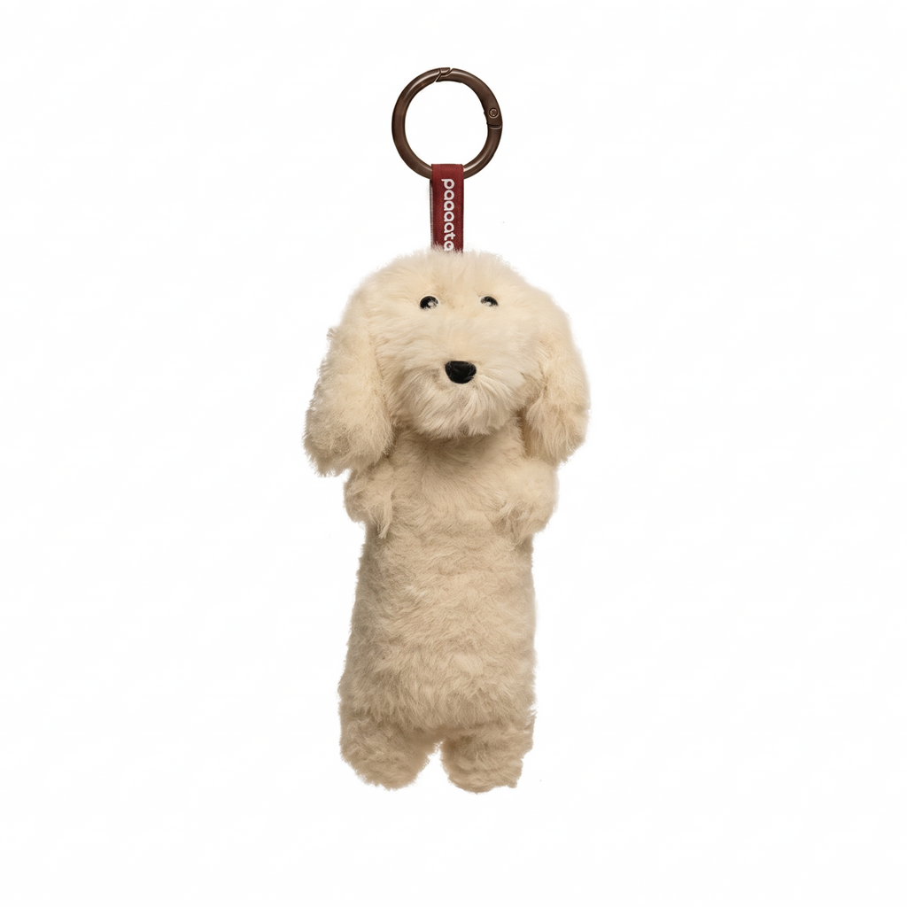 Dachshund Keychain plush stuffed animal toy, Cream variant, PP cotton plush, front view