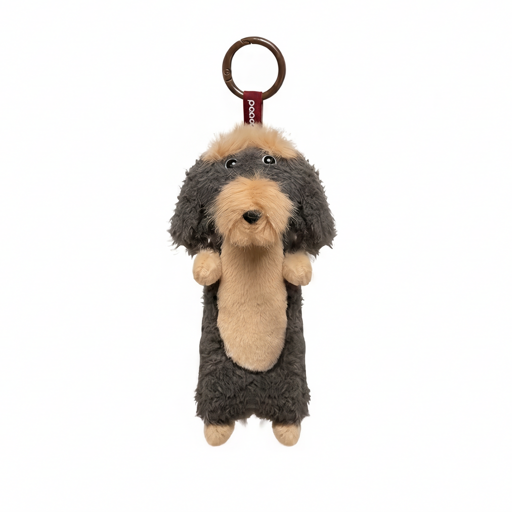 Dachshund Keychain plush stuffed animal toy, Grey Wild Boar variant, PP cotton plush, front view