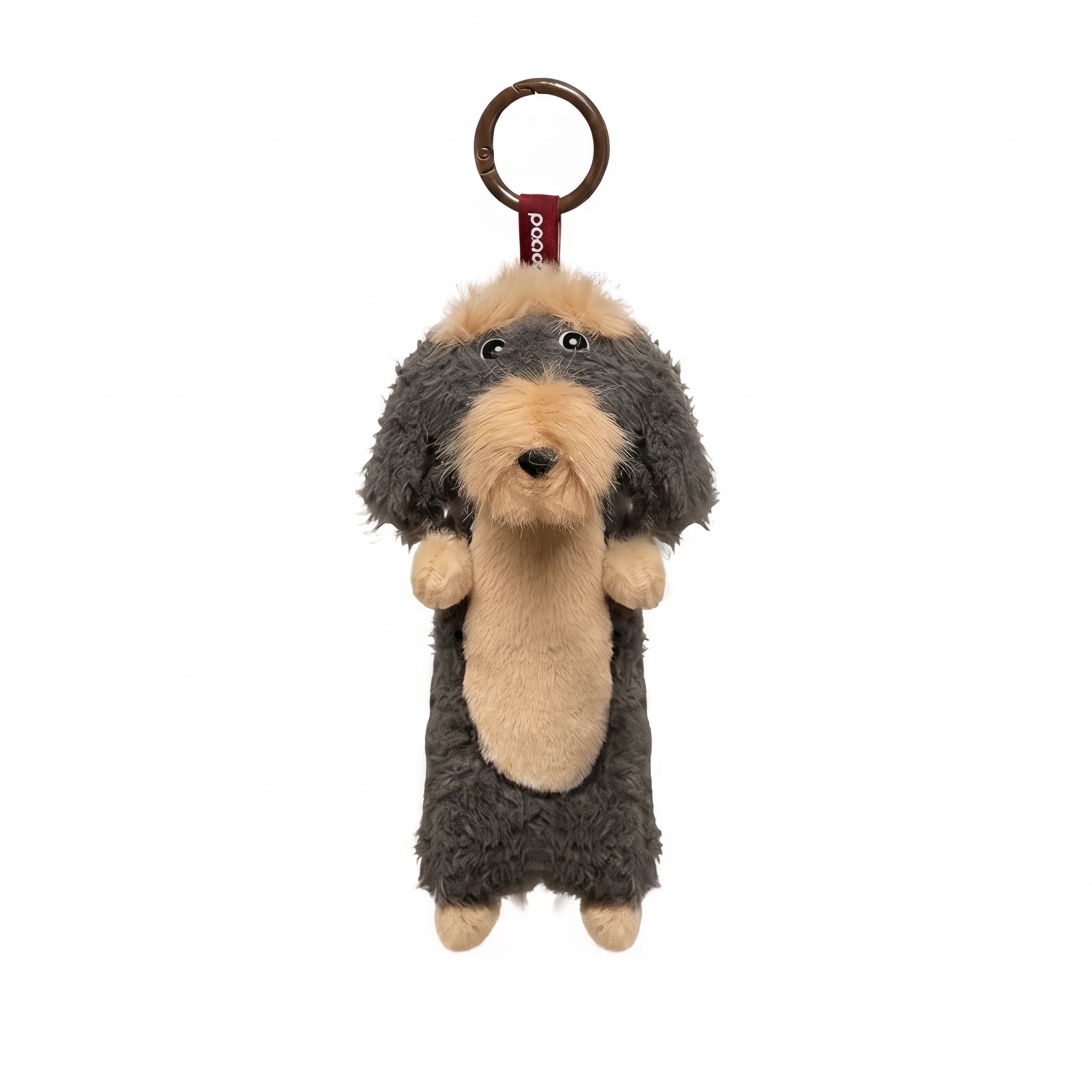 Dachshund Keychain plush stuffed animal toy, Grey Wild Boar variant, PP cotton plush, front view