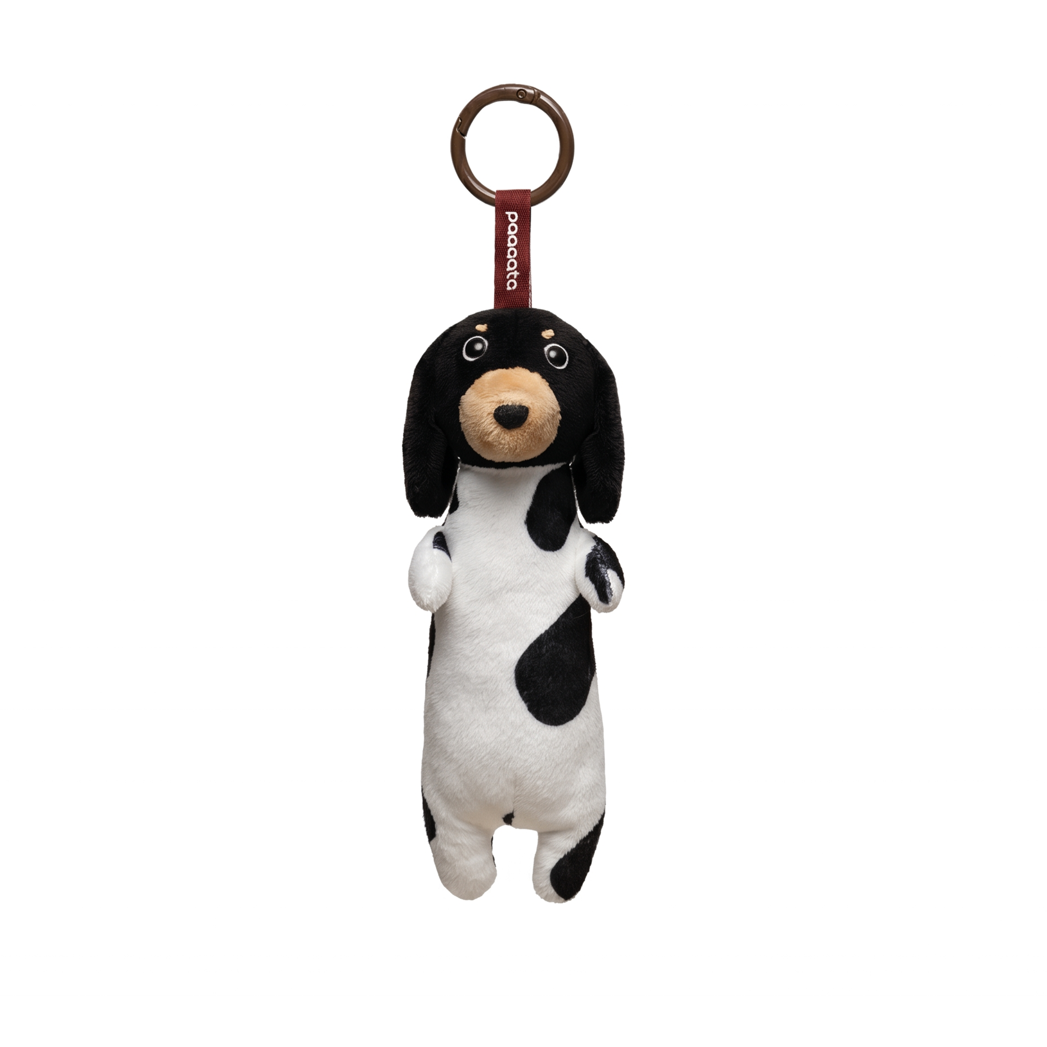 Dachshund Keychain plush stuffed animal toy, Piebald variant, PP cotton plush, front view