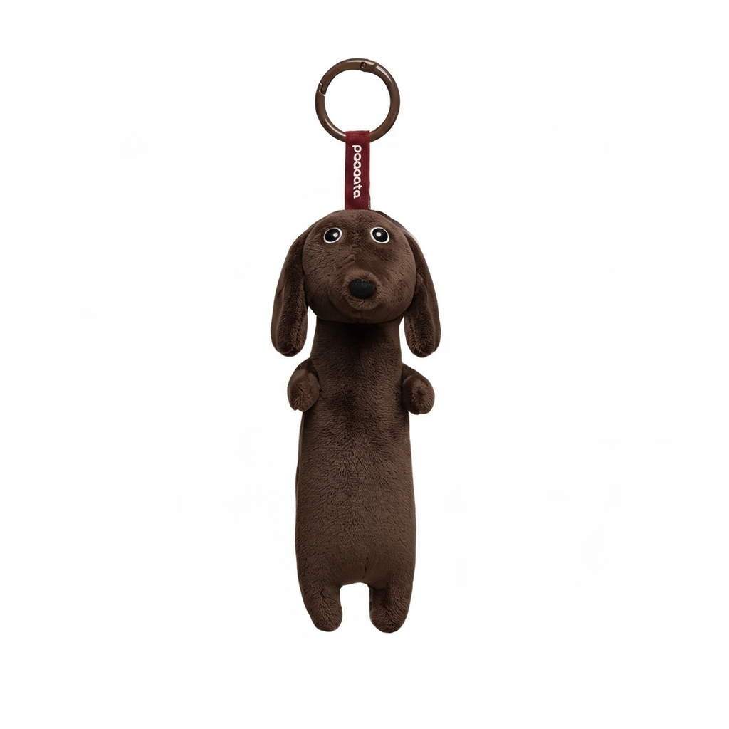 Dachshund Keychain plush stuffed animal toy, Soy Sauce variant, PP cotton plush, front view