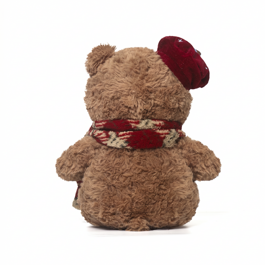 French Waffle Bear plush stuffed animal toy, 13", PP cotton plush, back view