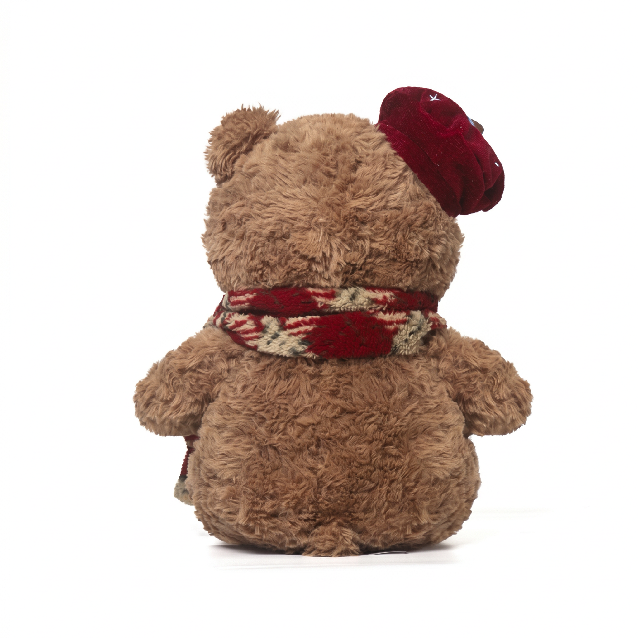 French Waffle Bear plush stuffed animal toy, 13", PP cotton plush, back view