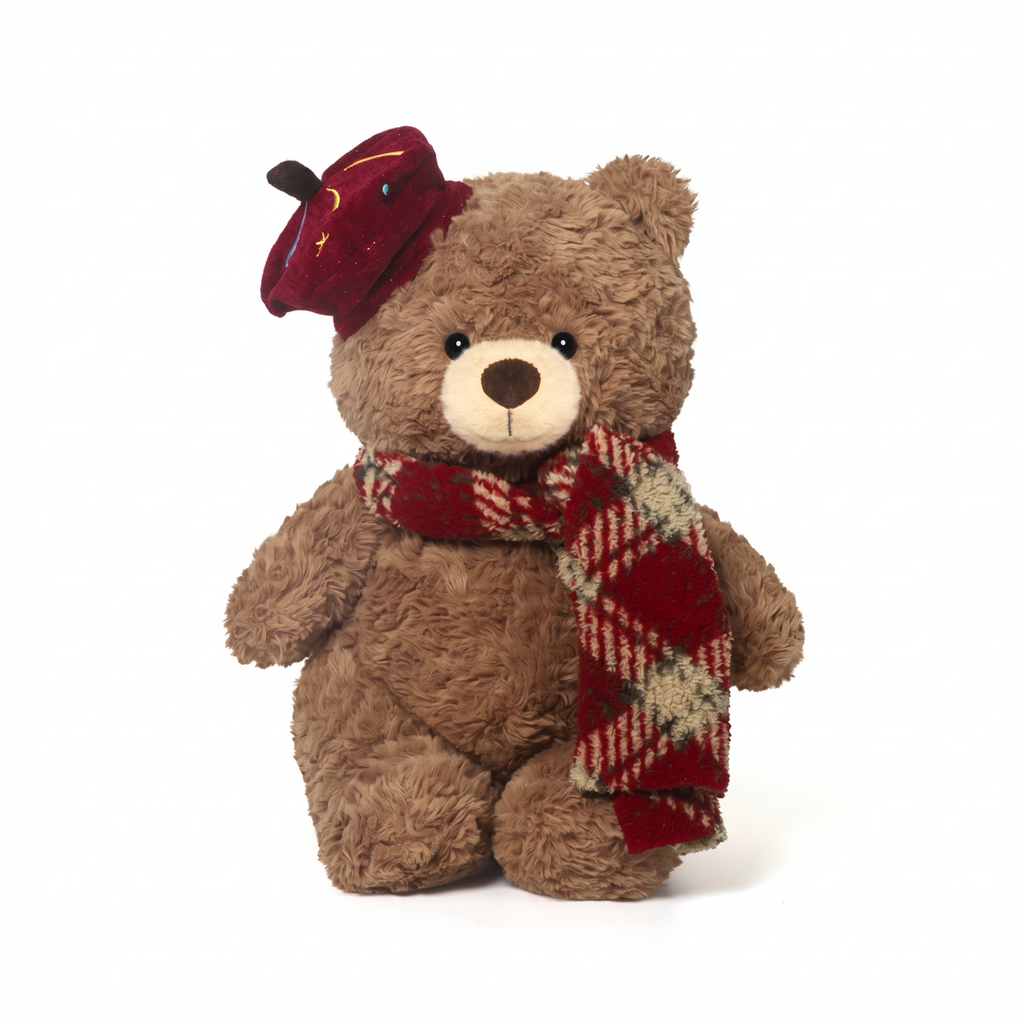 French Waffle Bear plush stuffed animal toy, 13", PP cotton plush, front view