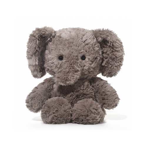 Plush elephant toy on a white background