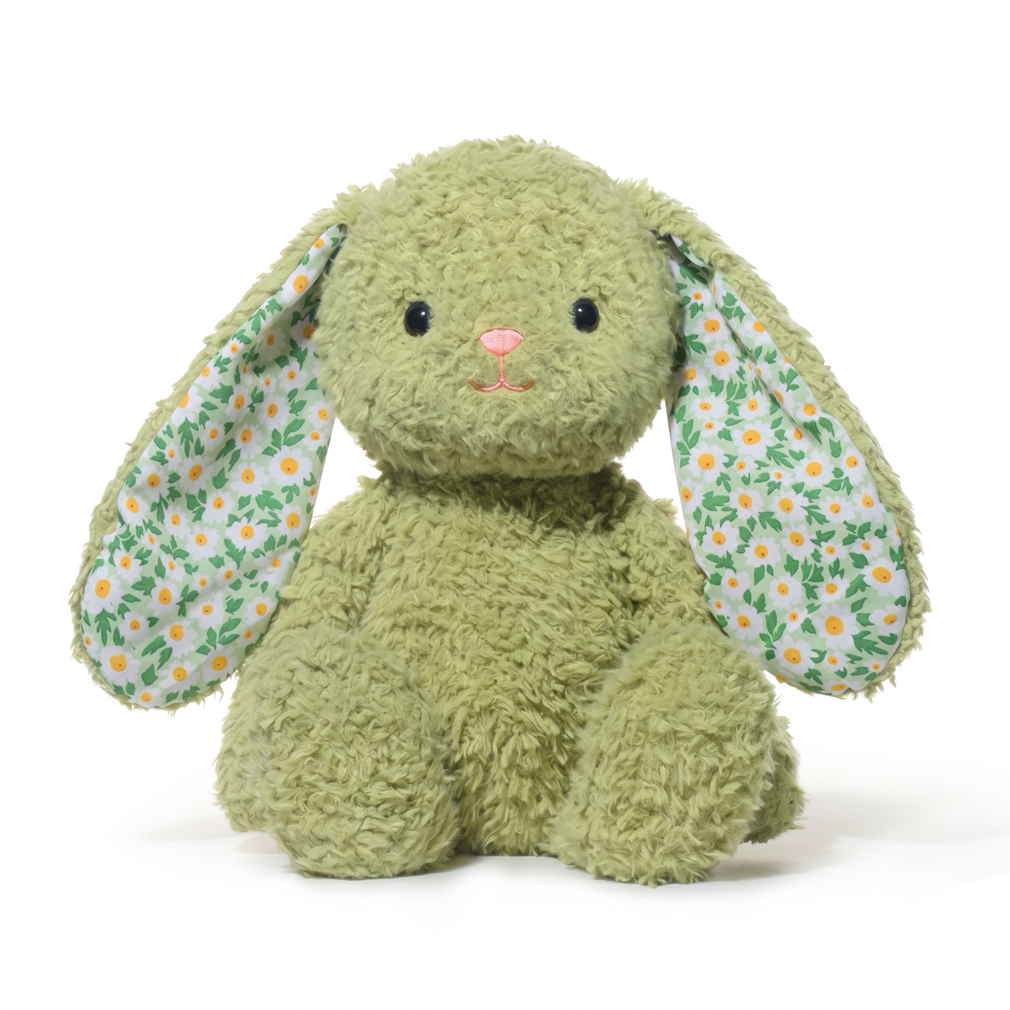 Green plush bunny in a white background
