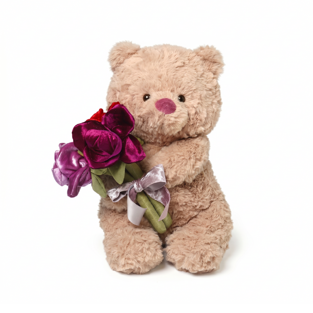Yumi Bear plush stuffed animal toy, 11.8", PP cotton plush, front view