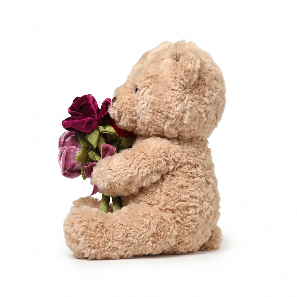 Yumi Bear plush stuffed animal toy, 11.8", PP cotton plush, right side view